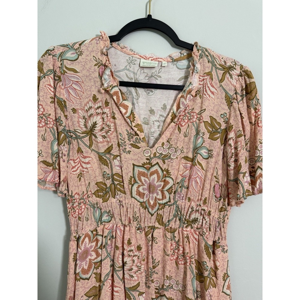 Spartina 449 Elayne Splitneck Dress Calm Waters Floral Sz M Pink Peasant - Picture 3 of 10